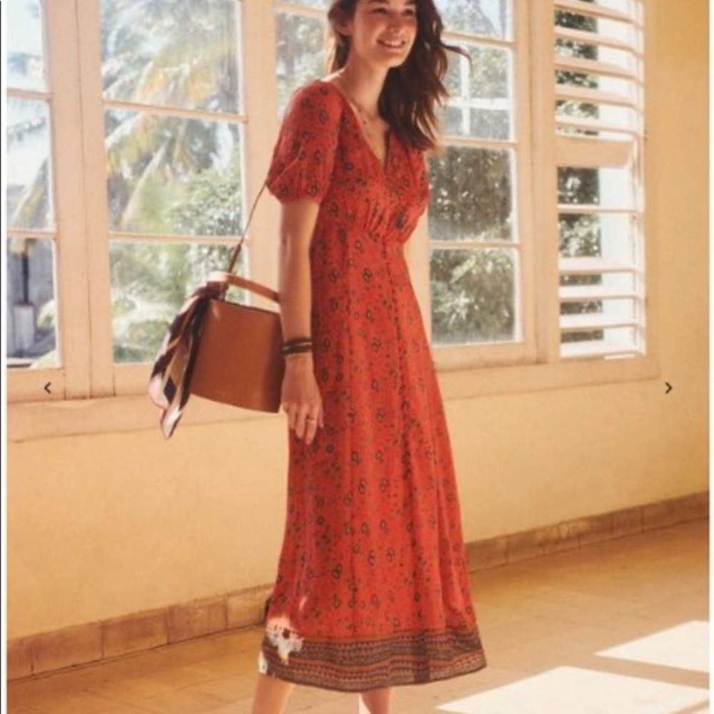 Sezane Floral maxi Dress orange Solie FR size 40 / US size 8